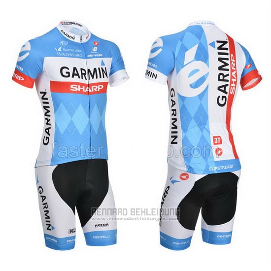 2014 Fahrradbekleidung Garmin Sharp Hellblau und Wei Trikot Kurzarm und Tragerhose - zum Schließen ins Bild klicken